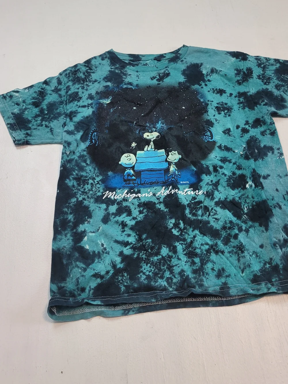 Peanuts Tie-Dye Kids Tee in Teal and Black with Snoopy Graphic